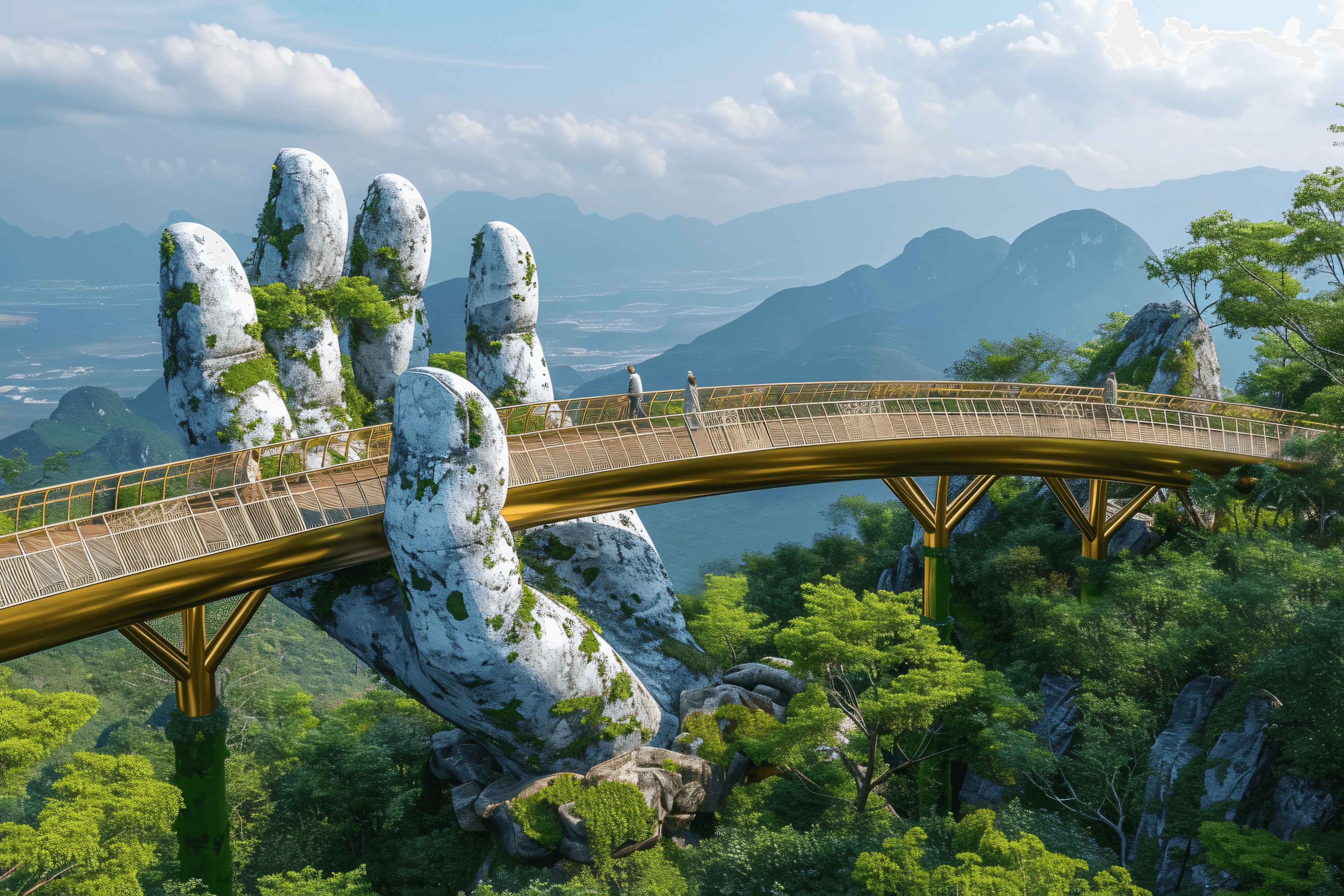 Scenic mountain view with walkway