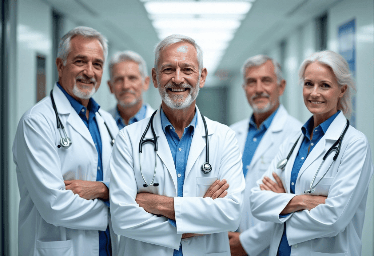 Group of medical professionals in white coats